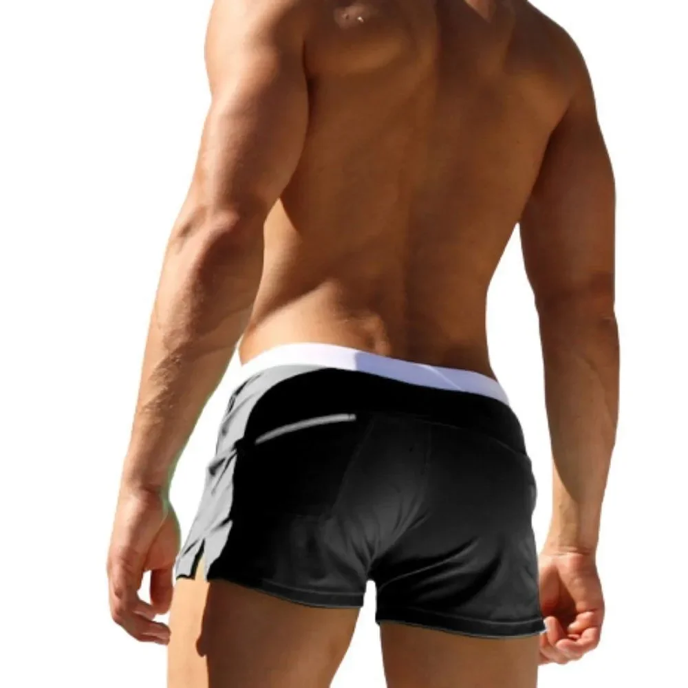 Men's Sexy Swim Trunks Back Pocket Resort Swimwear Black - Picture 2 of 3